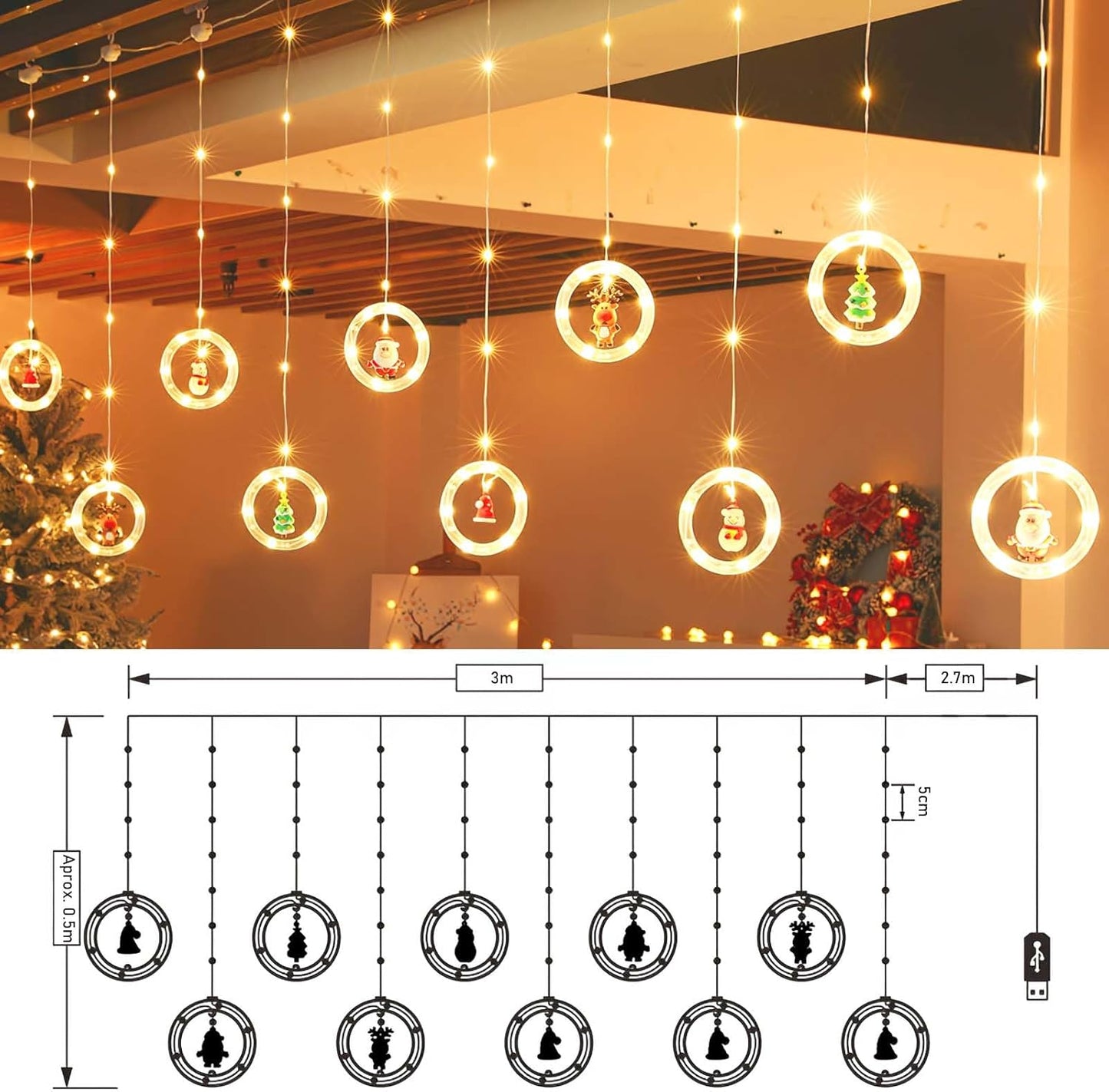 Cortina Mágica Navideña LED con AROS